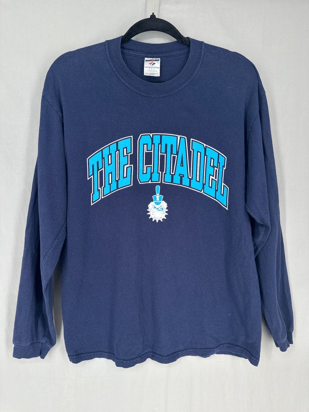 Vintage Citadel Shirt Mens Medium Navy Blue Bulldogs Long Sleeve Graphic Tee